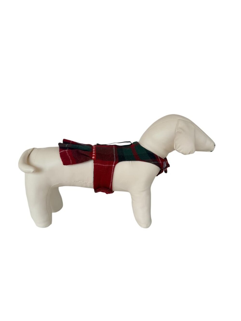 Handmade Small Breed Dog Adjustable Dress w Harness Red Plaid Bow Ruffled Skirt